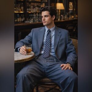 Vintage Evan Picone Mens Grey Blue Suit- 42R